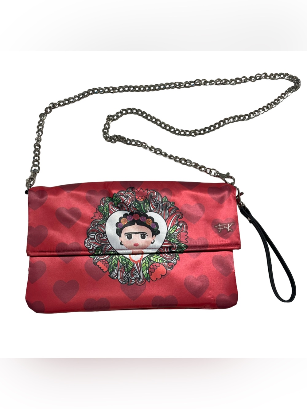 Red Frida Floral Print Bag With Chain